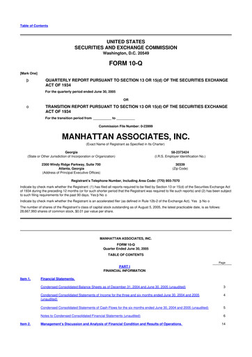Thumbnail Manhattan Associates
 10-Q Quarterly Report FY 