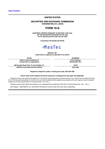 Miniature MasTec 10-Q Rapport trimestriel  