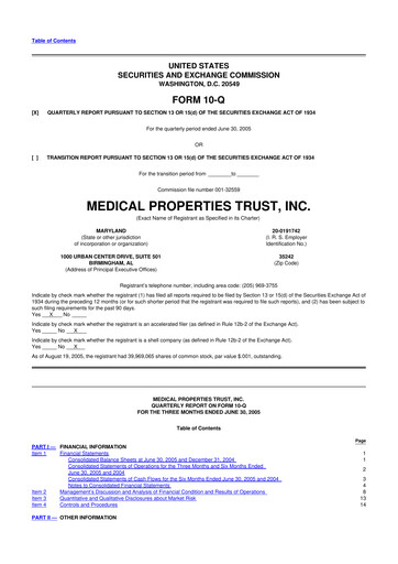 Thumbnail Medical Properties Trust
 10-Q Quarterly Report FY 