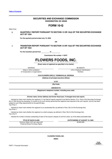 Miniature Flowers Foods
 10-Q Rapport trimestriel  