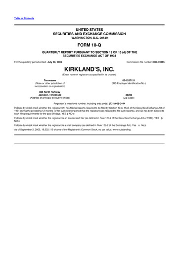 Thumbnail Kirkland's 10-Q Quarterly Report FY 