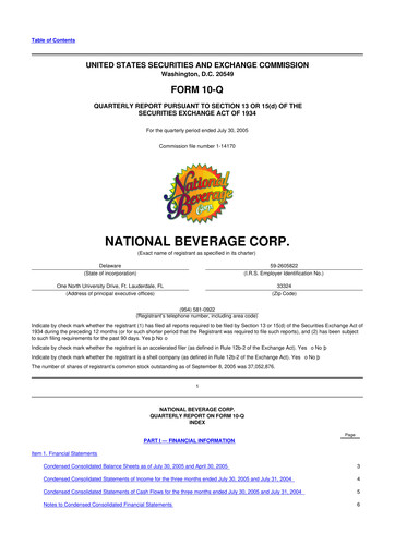 Thumbnail National Beverage
 10-Q Quarterly Report FY 
