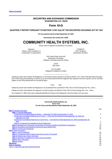 Thumbnail Community Health Systems
 10-Q Quarterly Report FY 