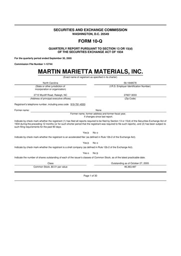 Thumbnail Martin Marietta Materials 10-Q Quarterly Report FY 