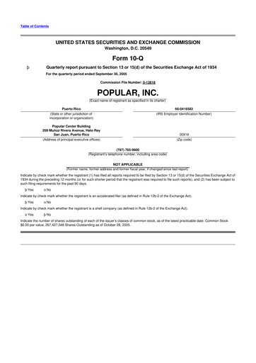 Thumbnail Popular, Inc. (Banco Popular de Puerto Rico) 10-Q Quarterly Report FY 