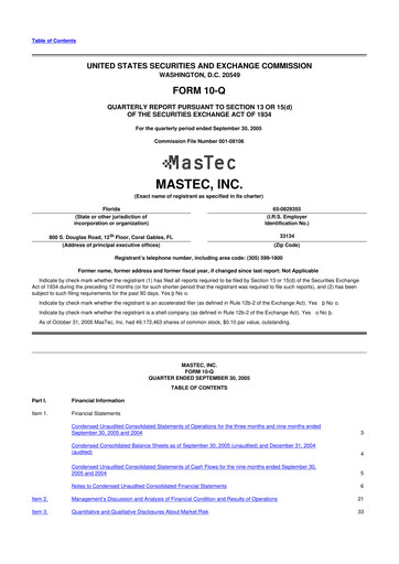 Miniature MasTec 10-Q Rapport trimestriel  