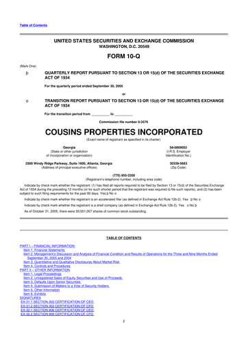 Thumbnail Cousins Properties
 10-Q Quarterly Report FY 