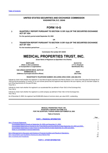 Thumbnail Medical Properties Trust
 10-Q Quarterly Report FY 