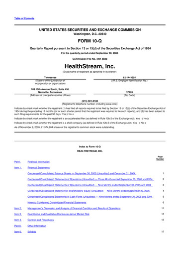 Thumbnail HealthStream 10-Q Quarterly Report FY 