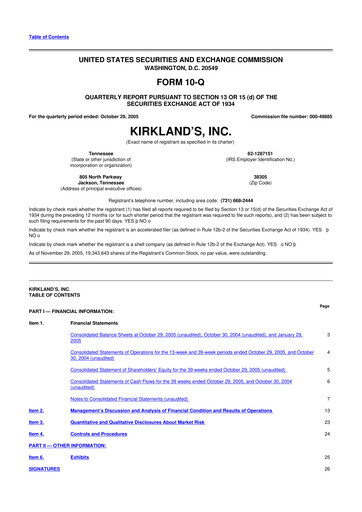 Thumbnail Kirkland's 10-Q Quarterly Report FY 