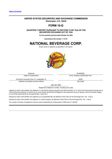 Thumbnail National Beverage
 10-Q Quarterly Report FY 