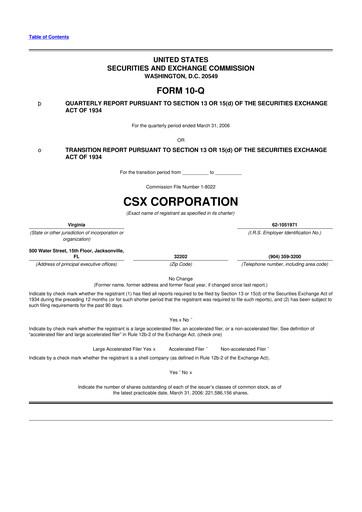 Thumbnail CSX Corporation 10-Q Quarterly Report FY 