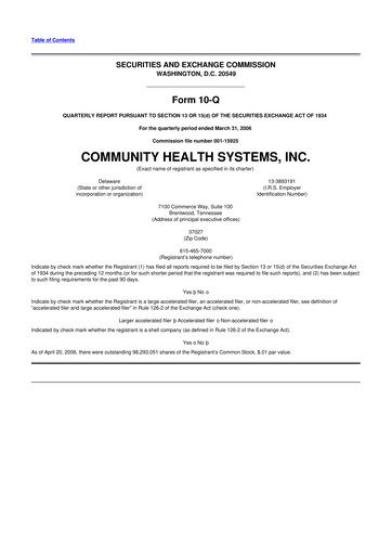Thumbnail Community Health Systems
 10-Q Quarterly Report FY 