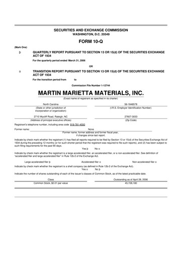 Thumbnail Martin Marietta Materials 10-Q Quarterly Report FY 