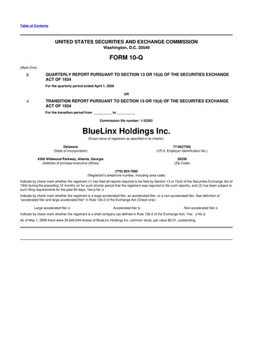 Thumbnail Bluelinx 10-Q Quarterly Report FY 