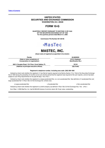 Miniature MasTec 10-Q Rapport trimestriel  