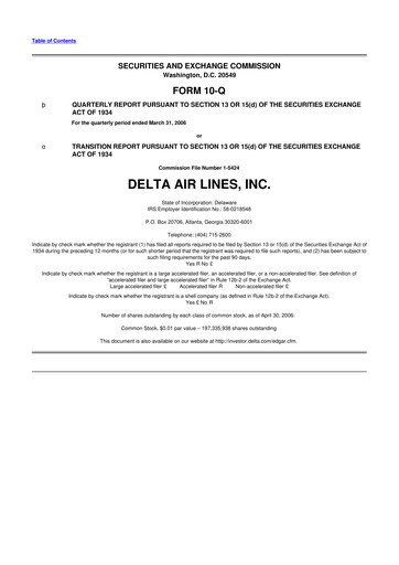 Thumbnail Delta Air Lines 10-Q Quarterly Report FY 