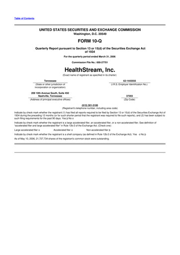 Thumbnail HealthStream 10-Q Quarterly Report FY 