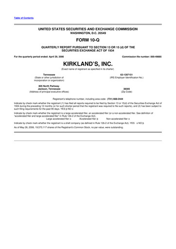 Thumbnail Kirkland's 10-Q Quarterly Report FY 