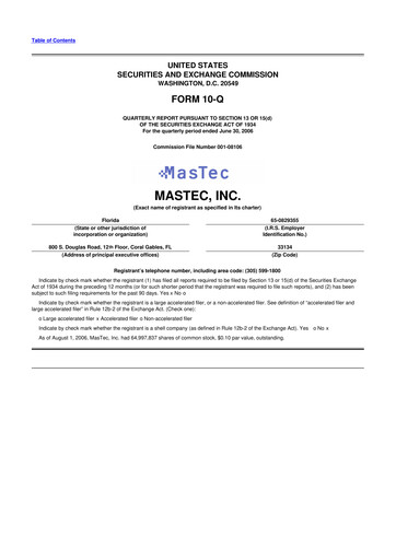 Miniature MasTec 10-Q Rapport trimestriel  