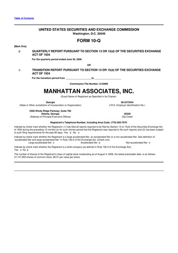 Thumbnail Manhattan Associates
 10-Q Quarterly Report FY 