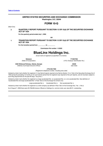 Thumbnail Bluelinx 10-Q Quarterly Report FY 