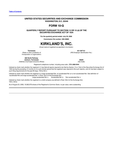 Thumbnail Kirkland's 10-Q Quarterly Report FY 