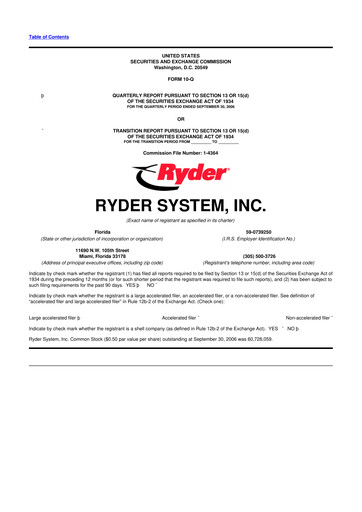 Thumbnail Ryder
 10-Q Quarterly Report FY 