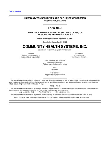 Thumbnail Community Health Systems
 10-Q Quarterly Report FY 