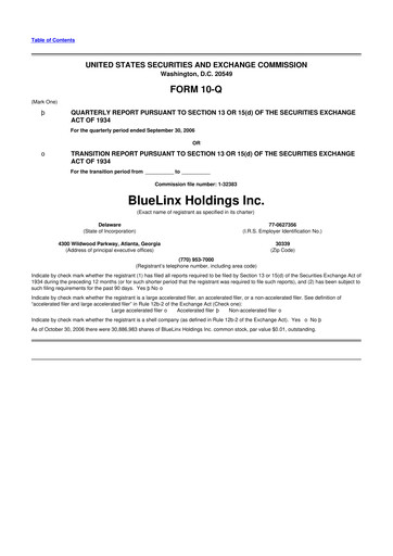 Thumbnail Bluelinx 10-Q Quarterly Report FY 