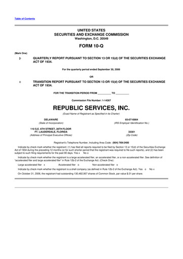 Thumbnail Republic Services
 10-Q Quarterly Report FY 