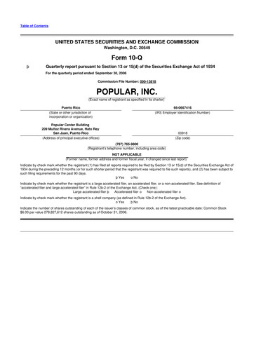 Thumbnail Popular, Inc. (Banco Popular de Puerto Rico) 10-Q Quarterly Report FY 