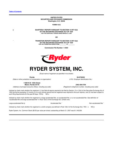 Thumbnail Ryder
 10-Q Quarterly Report FY 