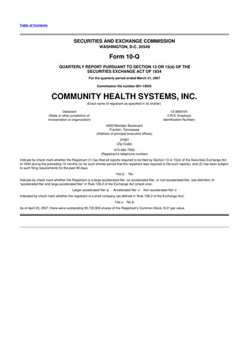 Thumbnail Community Health Systems
 10-Q Quarterly Report FY 