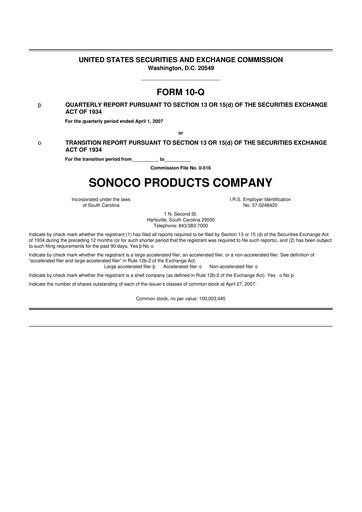 Thumbnail Sonoco 10-Q Quarterly Report FY 