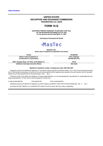 Miniature MasTec 10-Q Rapport trimestriel  
