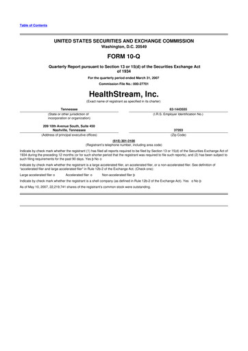 Thumbnail HealthStream 10-Q Quarterly Report FY 