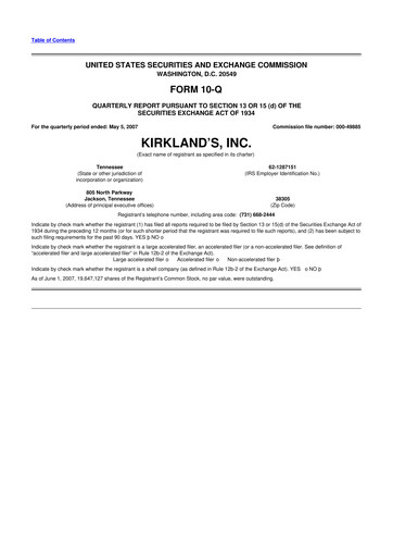 Thumbnail Kirkland's 10-Q Quarterly Report FY 