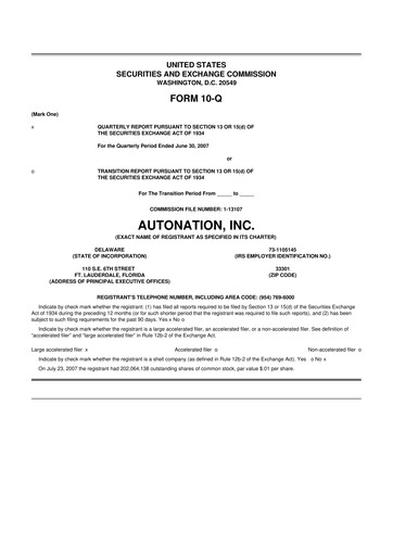Miniature AutoNation 10-Q Rapport trimestriel  