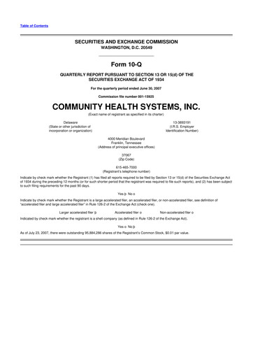 Thumbnail Community Health Systems
 10-Q Quarterly Report FY 