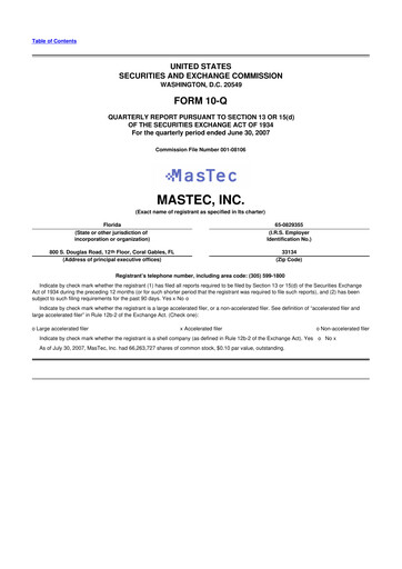 Miniature MasTec 10-Q Rapport trimestriel  