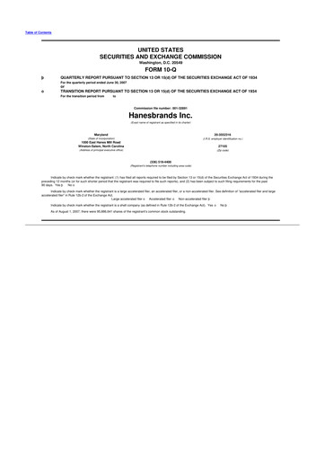 Thumbnail Hanesbrands
 10-Q Quarterly Report FY 