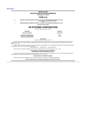 Thumbnail 3D Systems 10-Q Quarterly Report FY 