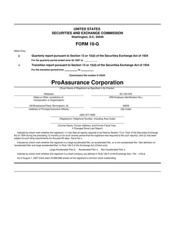 Thumbnail ProAssurance 10-Q Quarterly Report FY 