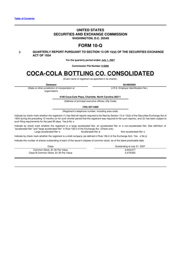 Thumbnail Coca-Cola Consolidated 10-Q Quarterly Report FY 