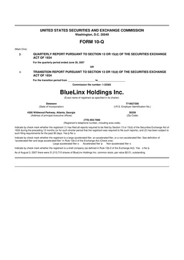 Thumbnail Bluelinx 10-Q Quarterly Report FY 