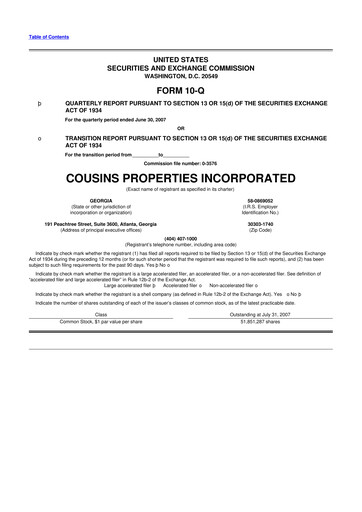 Thumbnail Cousins Properties
 10-Q Quarterly Report FY 