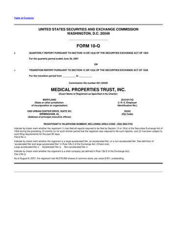 Thumbnail Medical Properties Trust
 10-Q Quarterly Report FY 