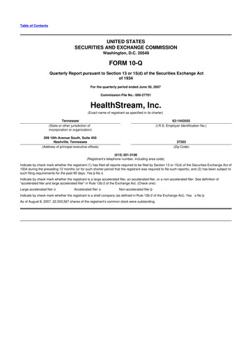 Thumbnail HealthStream 10-Q Quarterly Report FY 