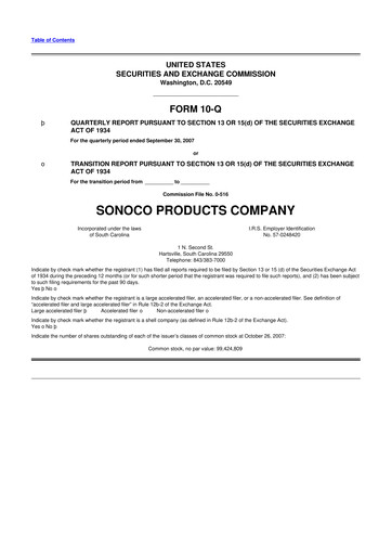 Thumbnail Sonoco 10-Q Quarterly Report FY 